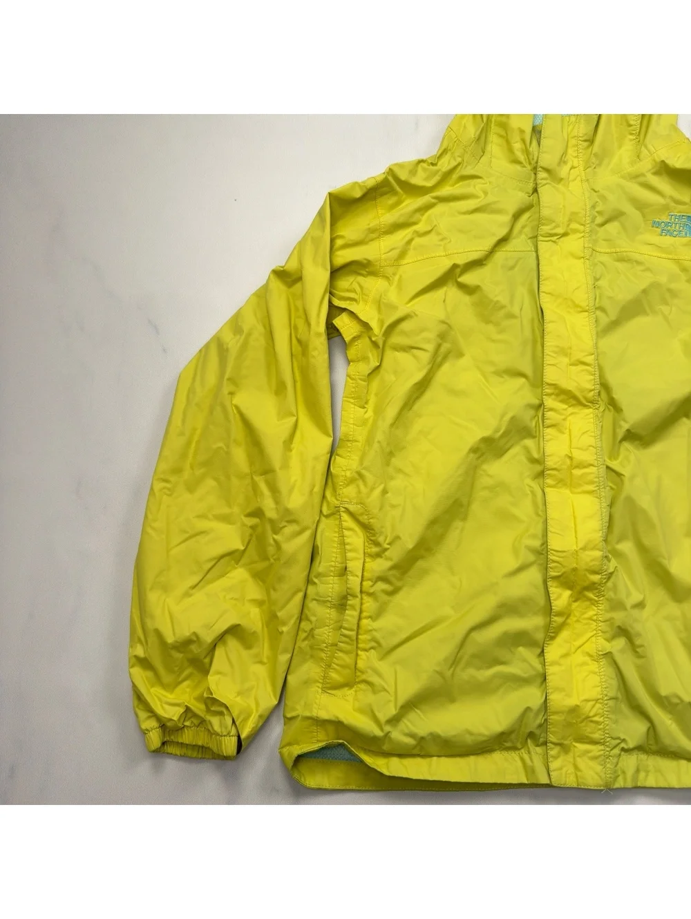 The North Face Rain Jacket Hooded Windbreaker Yellow - Girls 18 XL